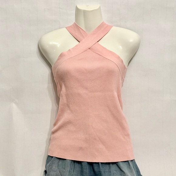 Cross-Neck Ribbed Tank Top - Pink - Picture 2 of 3